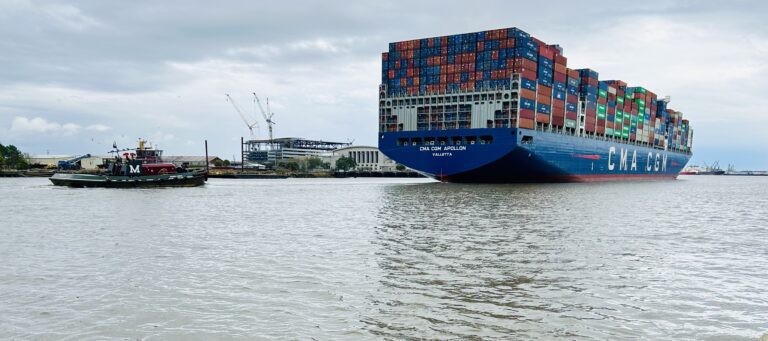 A giant container ship near Savannah, Georgia